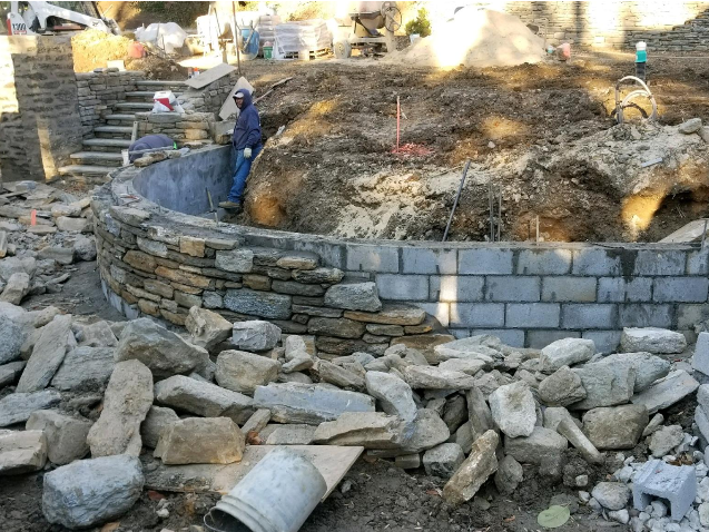 Construction of concrete masonry unit retaining wall inspected by Alta at residence in Chestnut Hill area of Philadelphia, PA. Alta also provided Civil Engineering & Land Development, Structural Engineering, Land Survey, and Permitting services for this property.